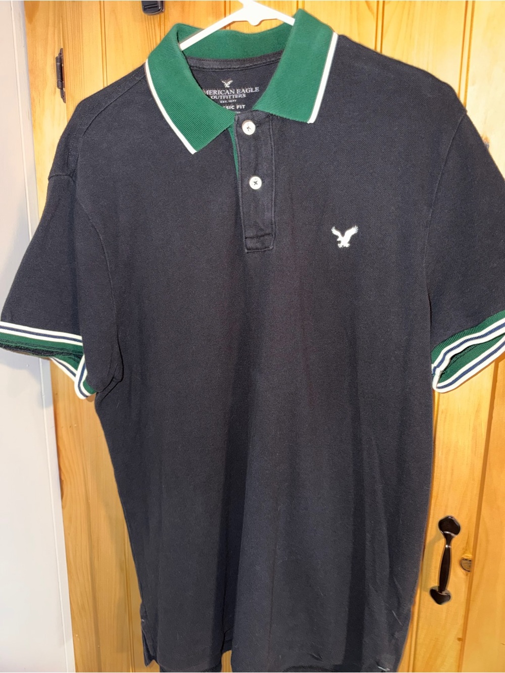 American Eagle Outfitters Black Polo with Green and White Trim- Size Xtra Large
